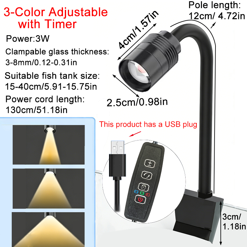 Aquarium Plant Growth Light - USB 3W South American Aquarium Spotlight